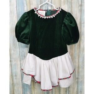 Vintage Bonnie Jean Green Velvet Layered Dress Size 4 Toddler